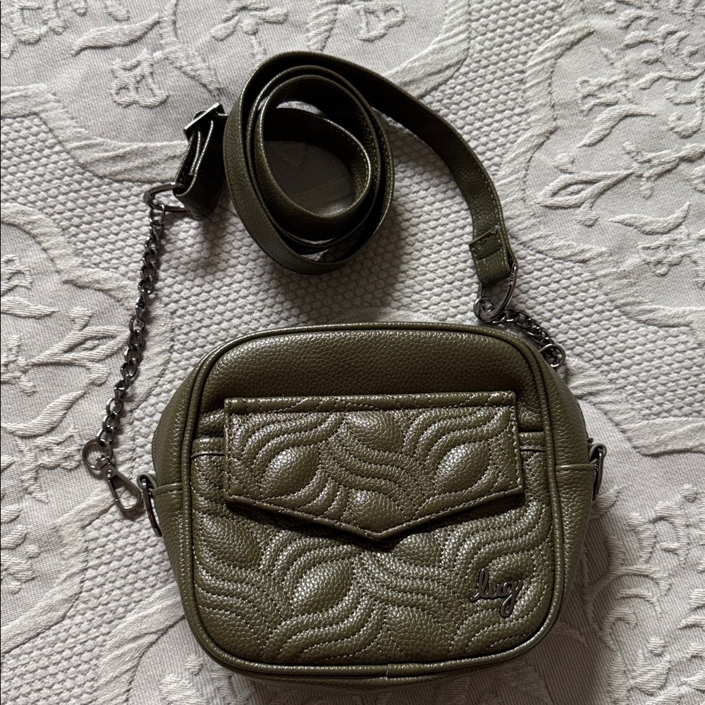 Lug Swing Small Crossbody w/ Chain Detail Vegan Leather in Olive